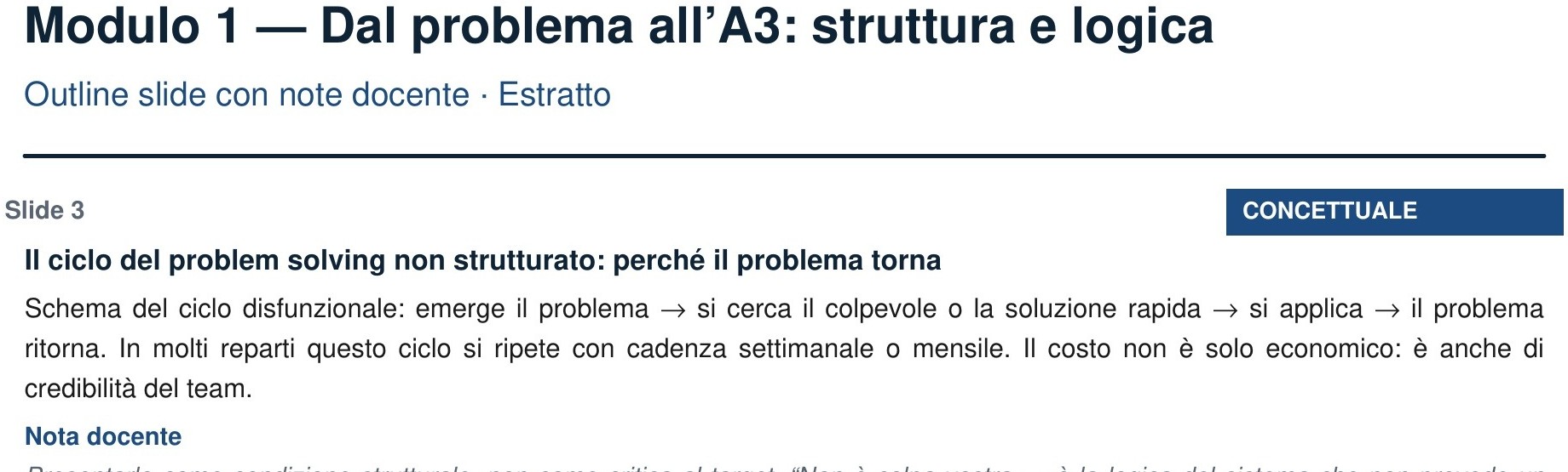 Anteprima Outline slide con note docente